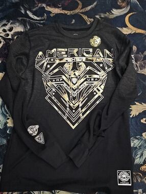 American Fighter Black Crewneck Thermal with Gold Graphic